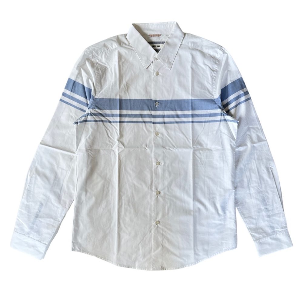 Ben Sherman Casual Button Down White Shirt With Light Blue Stripes.